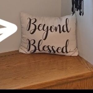 Decorative Pillow Script Text Beyond Blessed Black Oatmeal Square Home Boho
